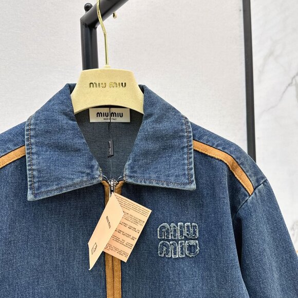 Miu Miu Women's Denim and Leather Blouson Jacket Set - Picture 7 of 11